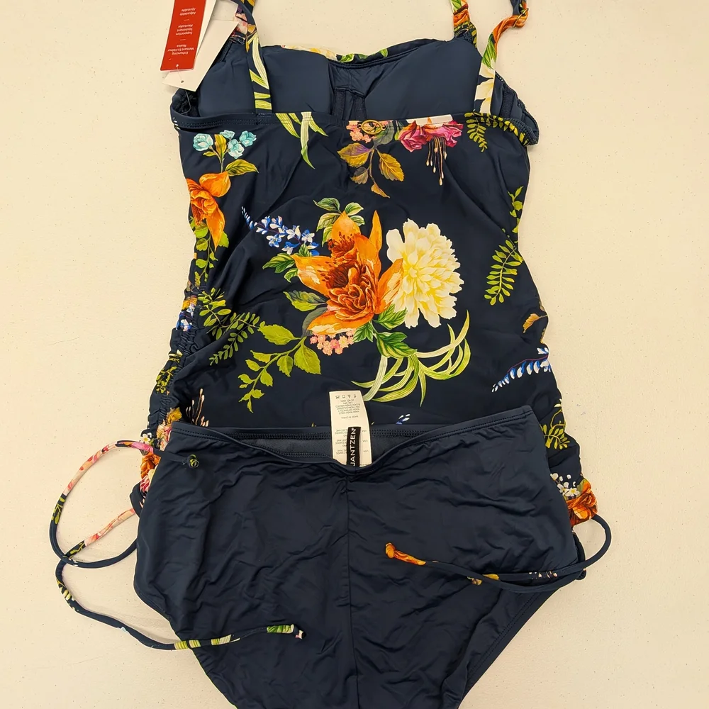Jantzen Navy Floral Ruched Two-Piece Tankini NWT - Picture 4 of 8